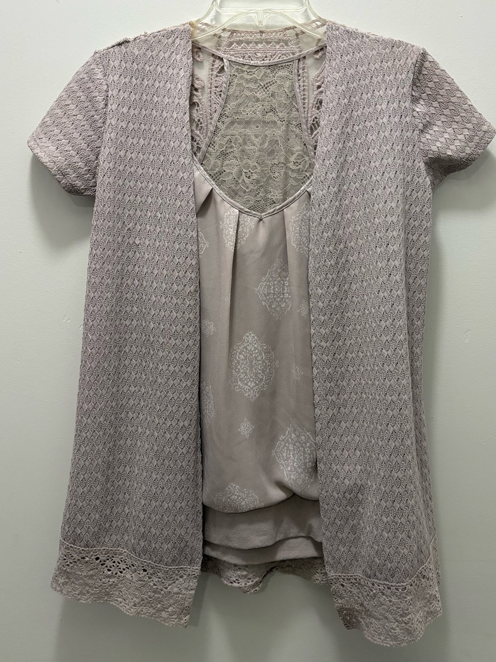 Lace-Back Layered Blouse in Dusty Mauve